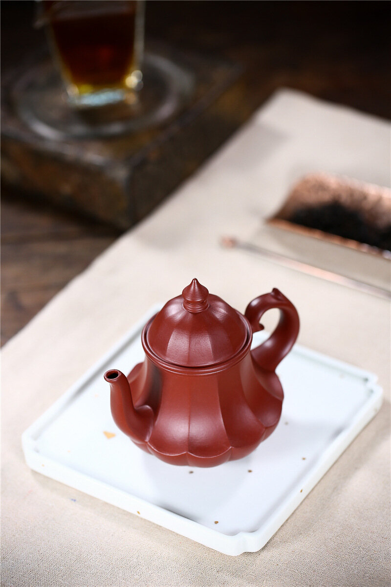 Ấm Trà Đất Sét Nghi Hưng Zi 200Ml Ấm Trà Gốm Tráng Men Màu Đỏ Sẫm Đèn Hoa Sen Nồi Đất Sét Tách Trà KungFu Trung Quốc Dụng Cụ Pha Trà Bộ Trà, 紫砂壺 FCH302