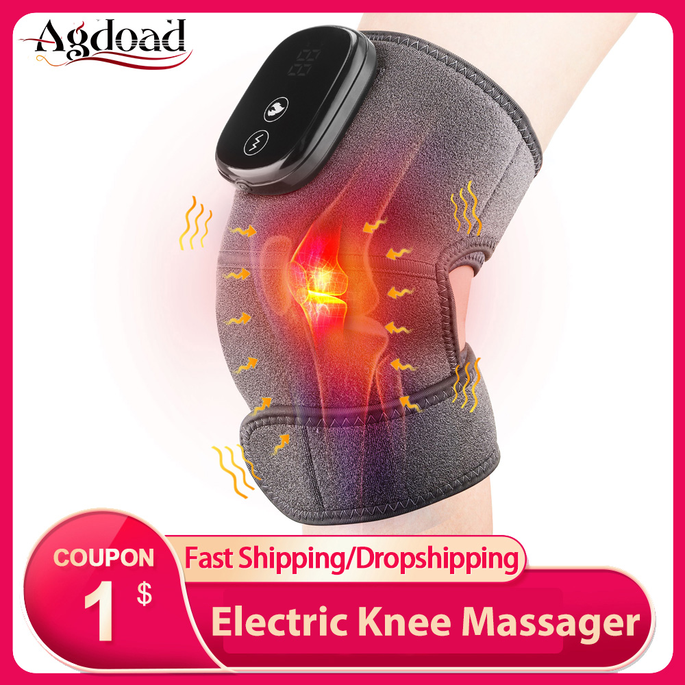 Agdoad Máy mát xa đầu gối bằng điện Máy nén nóng Tăng thân nhiệt Rung đầu gối Chân khuỷu tay Trị liệu khớp vai 3 cấp độ Cường độ có thể điều chỉnh được Bọc khớp gối