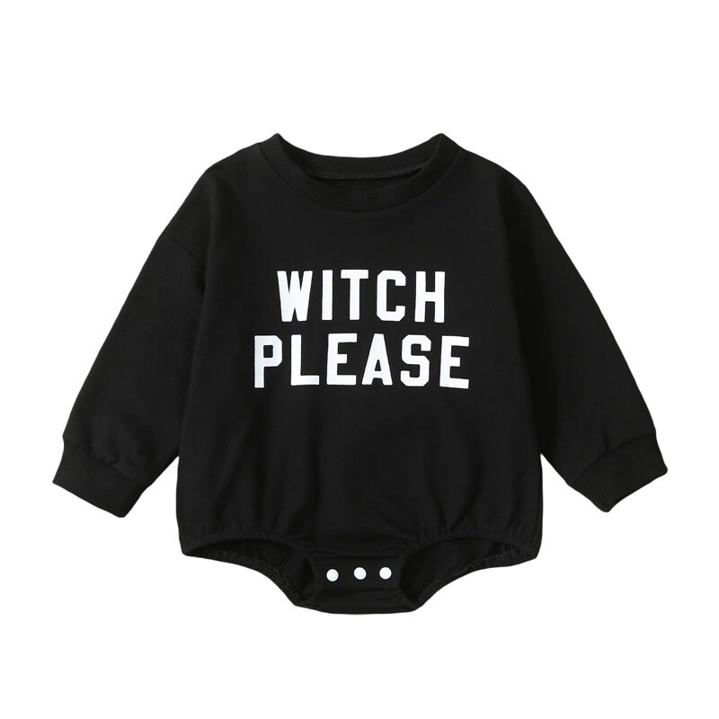 Baby Girls Sweatshirt Romper Halloween Letter Print Long Sleeve Jumpsuits for Newborn Infant Toddler Cute Clothes