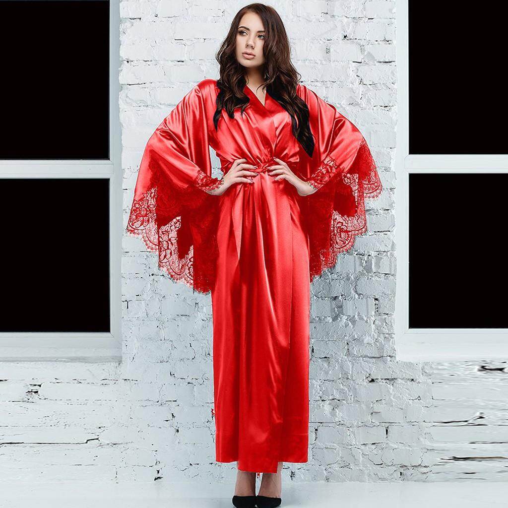 EEQ Áo Choàng Tắm Dài Kimono Ren Satin Gợi Cảm Cho Nữ Đồ Lót Đồ Ngủ Thắt Lưng Đồ Ngủ-Bộ Ngoại Cỡ Màu Đen 13