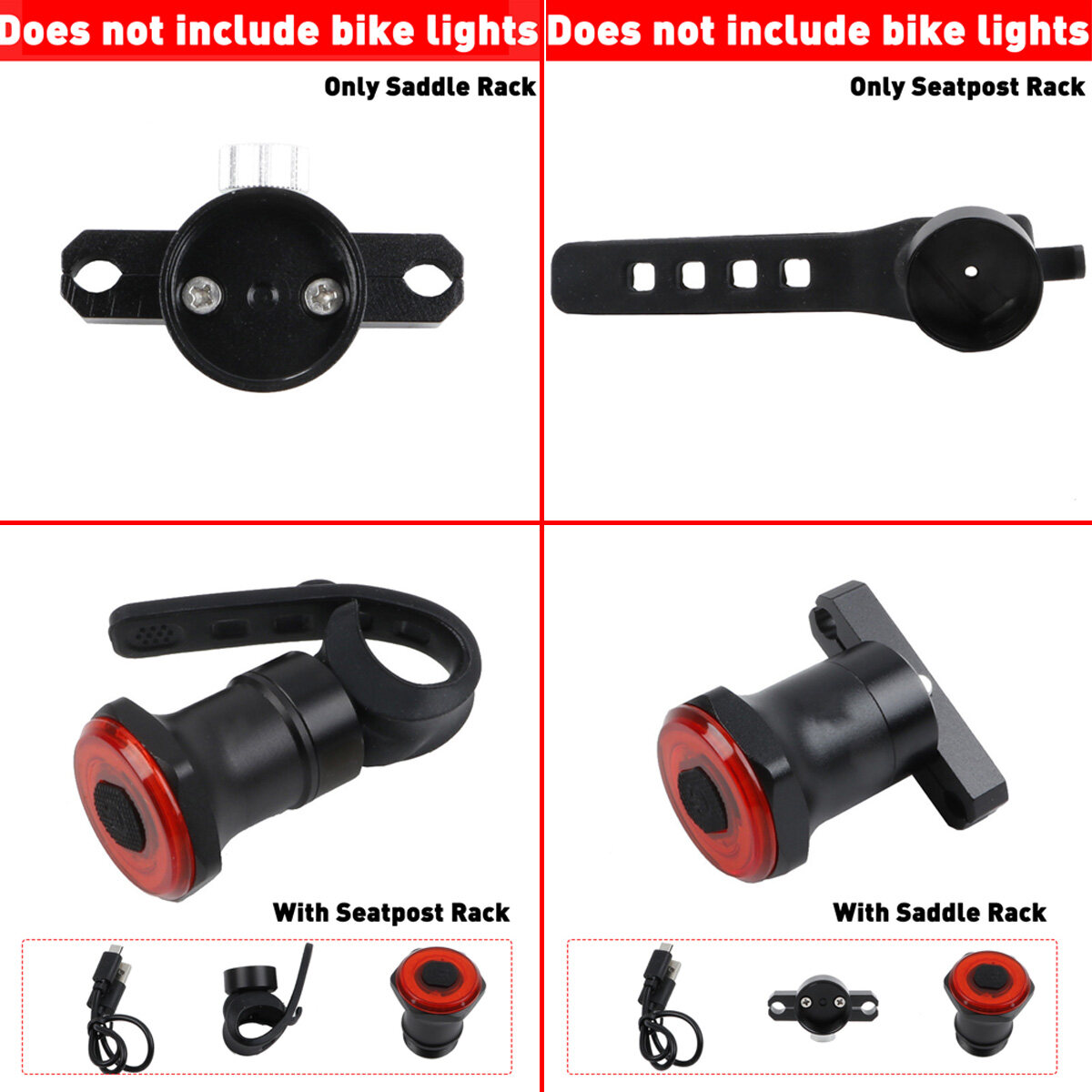 Generic Smart Bike Tail Light USB Rechargeable Ultra Bright Brake Sensing Bicycle Rear Light