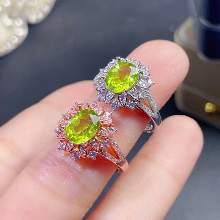 Rõ ràng màu xanh lá cây peridot đá quý nhẫn bạc, quà tặng bé gái tiệc sinh nhật đồ trang trí bạc mịn đá quý tự nhiên thật màu tốt trang sức đá quý