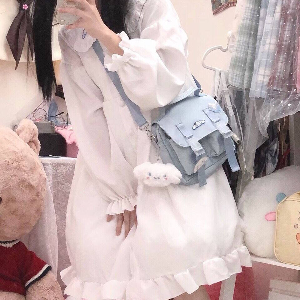 Lolita soft girl fairy dress spring Japanese style soft girl doll collar lace up ruffled dress cute female