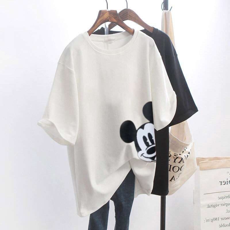 Quần Áo Nữ Áo Baju Mùa Hè 2020 Áo Rộng In Hình Áo Thun Cotton Ngắn Tay Cỡ Lớn Áo