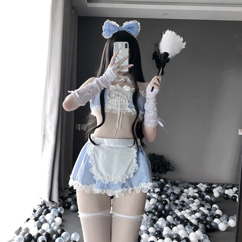 Cute Lolita Anime Cosplay Maid Sexy Lingerie Set For Women Sweet Maid Uniform Seductive Sexy Mini Skirt Maid Underwear Costume