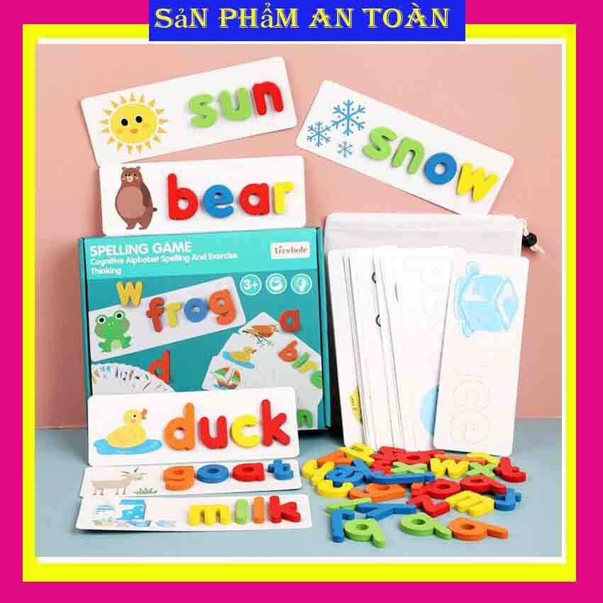 Bộ ghép chữ gỗ spelling game superbee, học đánh vần tiếng anh kèm 28 thẻ từ vựng