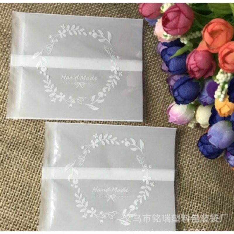 Túi bánh quy 7x10 set 100c mẫu Handmade trắng vòng