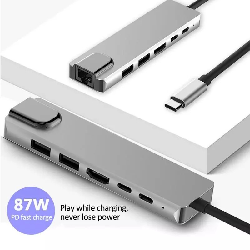 Bộ Chia USB Type-C 6 Trong 1 Sang HDMI RJ45 Multi USB 3.0 USB C Power Bộ Chuyển Đổi Cho MacBook Pro Air Dock USB-C HUB Bộ Chia Cổng USB