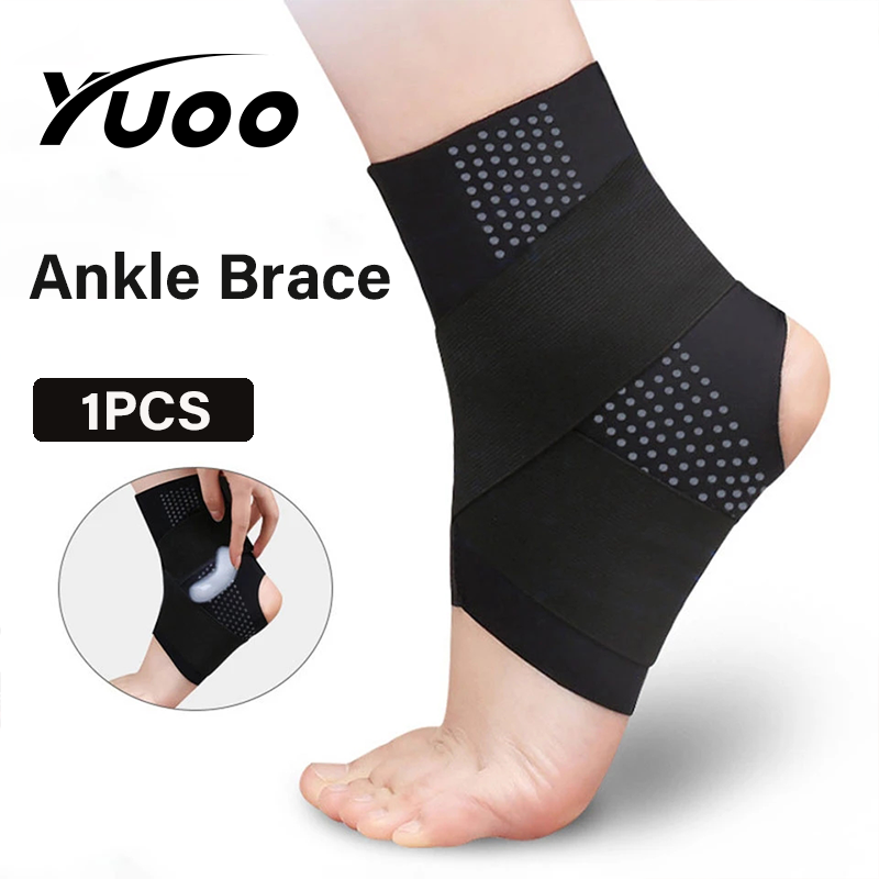 Yuoo 1PCS Sports Ankle Brace Football Ankle Protector Compression Nylon Strap Belt Black Elastic Bandage Sport Gym Anklet Support