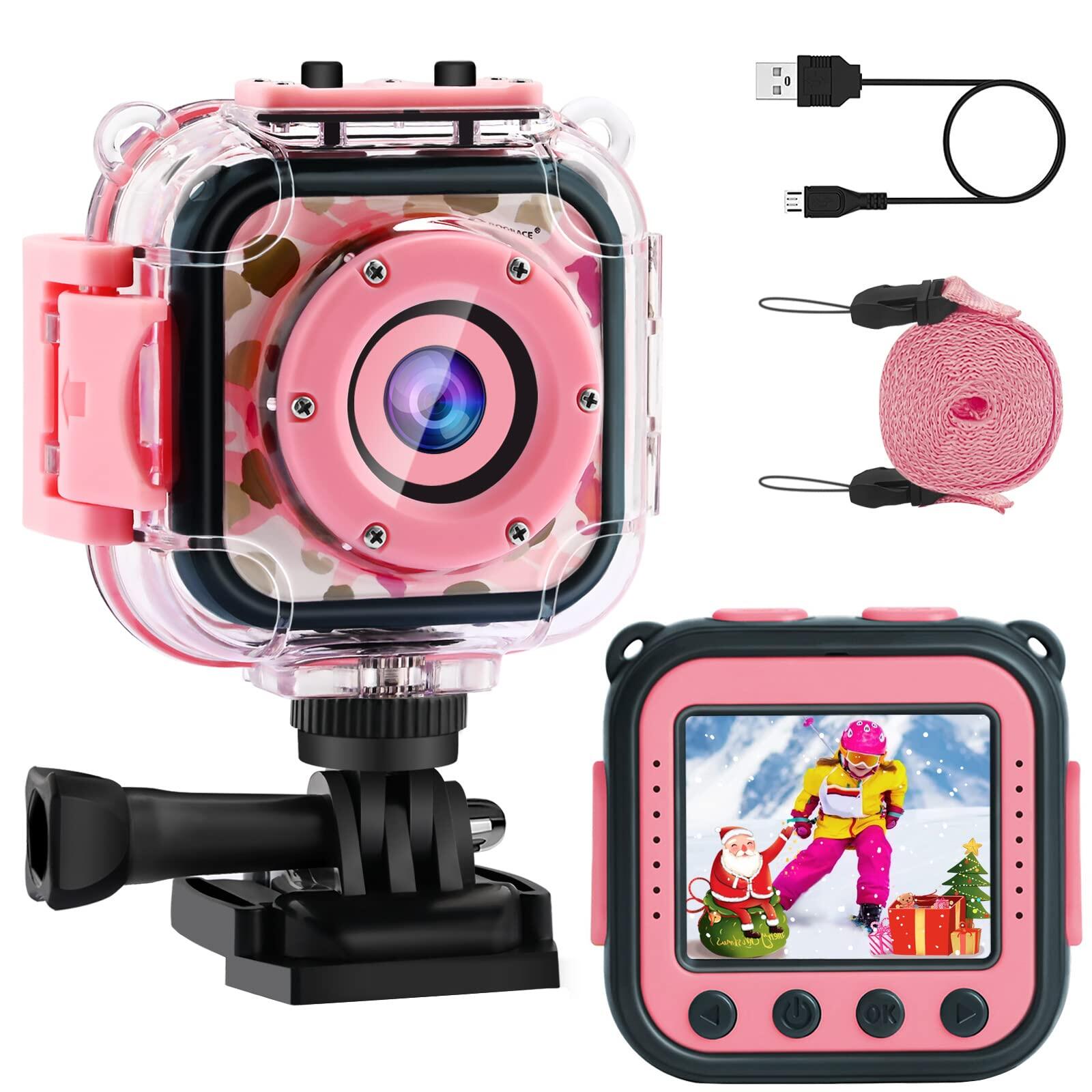 Pink PROGRACE Children Kids Waterproof Camera HD 1080P Action Camera for Toddler Bundle with 32GB Memory Card Class 10 TF Card 