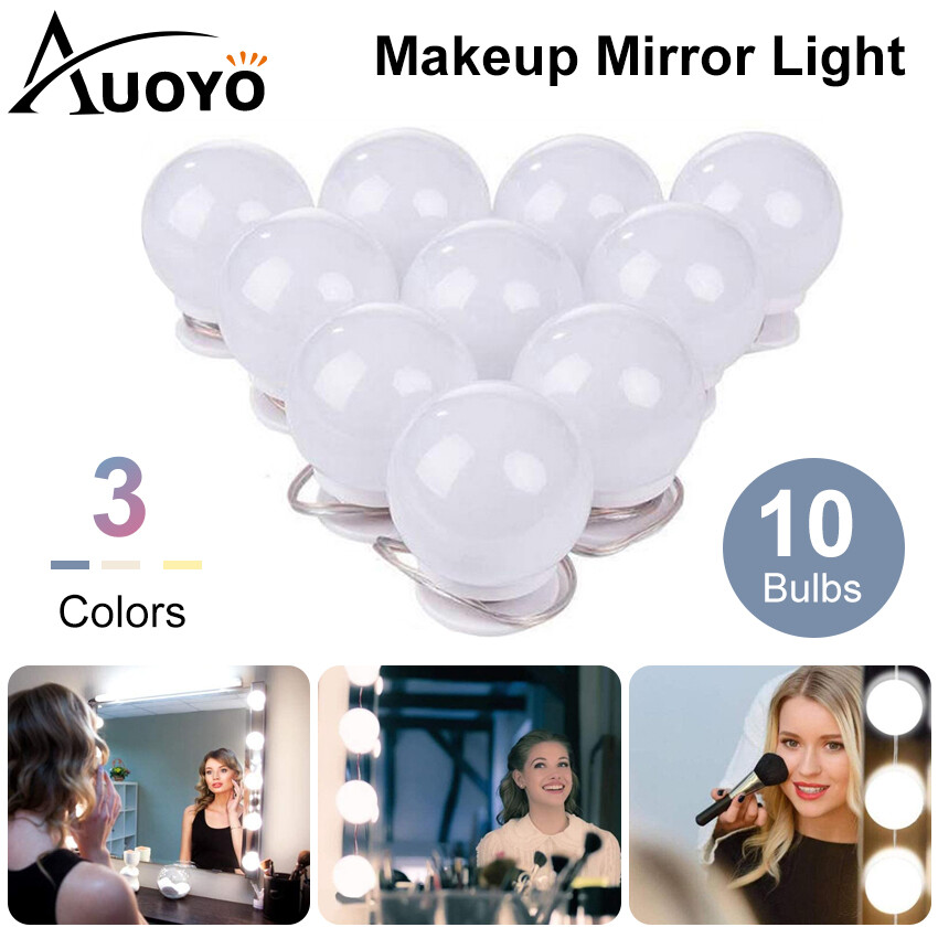 Auoyo LED Mirror Light 10 Bulbs Hollywood Style LED Vanity Mirror Lights Dimmable Light Bulbs Adjustable Warm & Cold Tones USB Plug for Makeup Glass