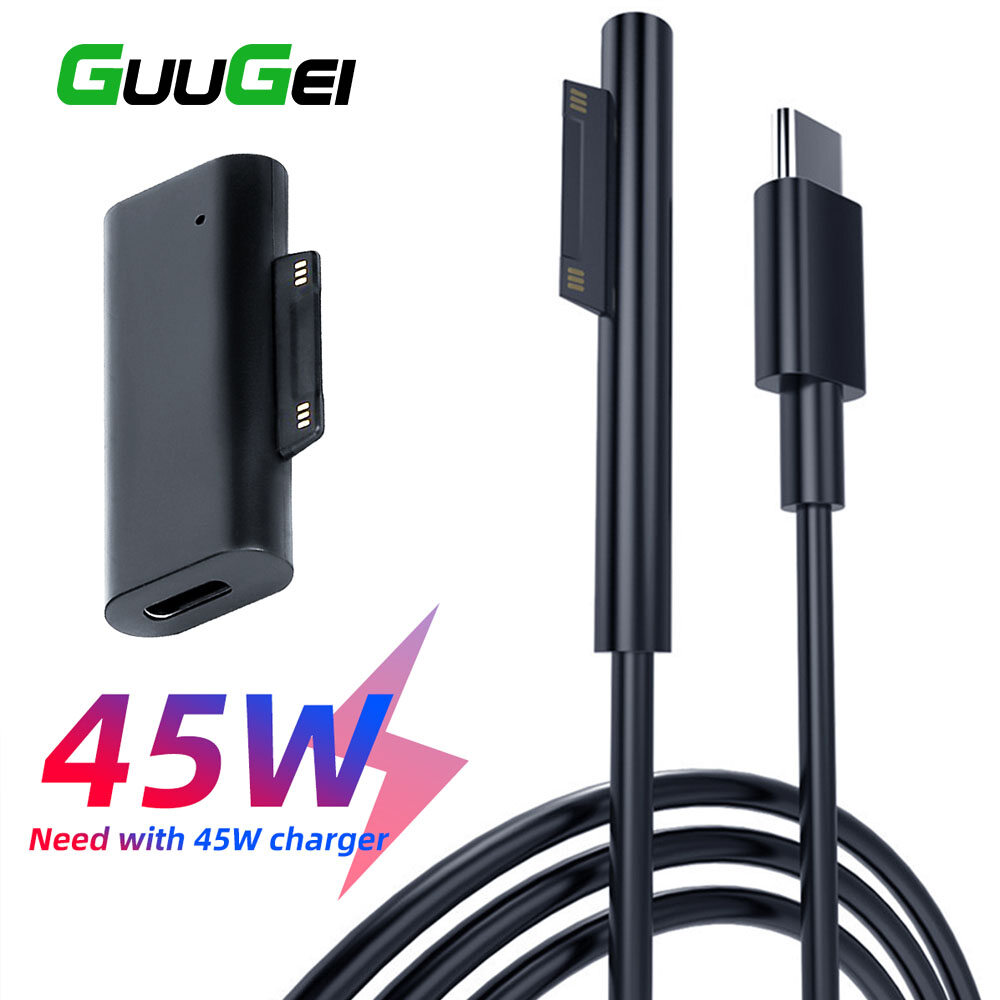 Guugei cáp sạc surface bộ sạc máy tính bảng nguồn usb c 45w cáp sạc nhanh microsoft pd sang typec cho microsoft surface tablet pro5 microsoft surface pro 3/4/5/6