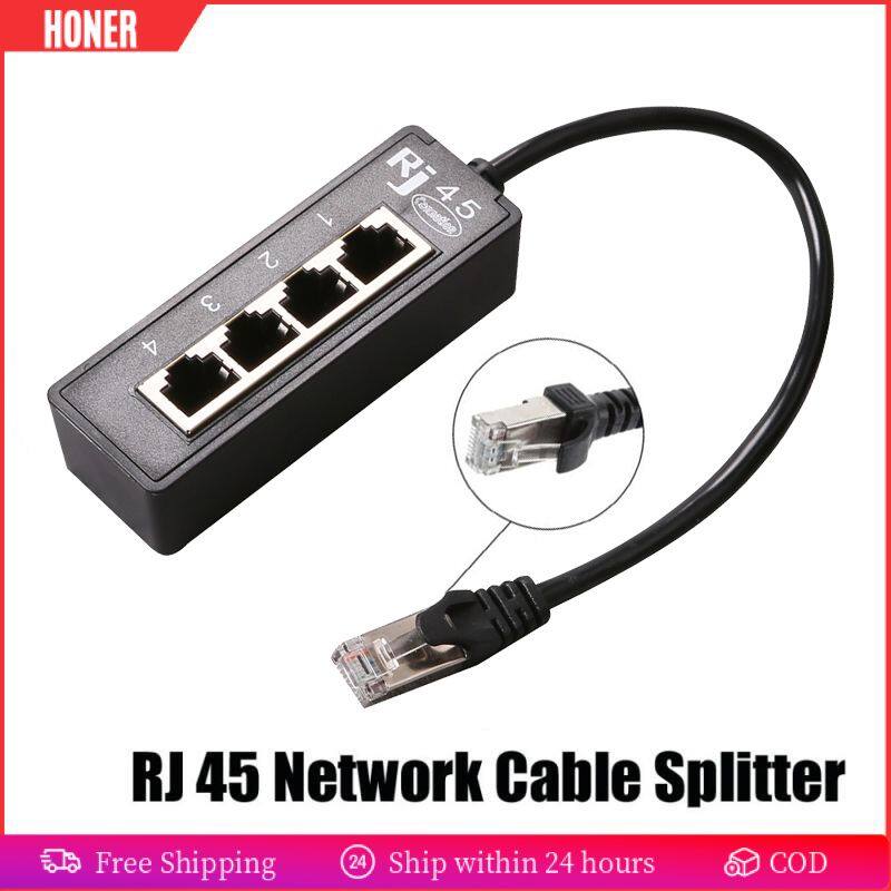 HONER-HONER -- Đầu Nối RJ45 Mạng LAN Ethernet, Cáp Chuyển Đổi Bộ Chia Cáp Ethernet Cho Cáp Nối Dài Mạng 1 Cổng LAN Đực Sang 4 Cái