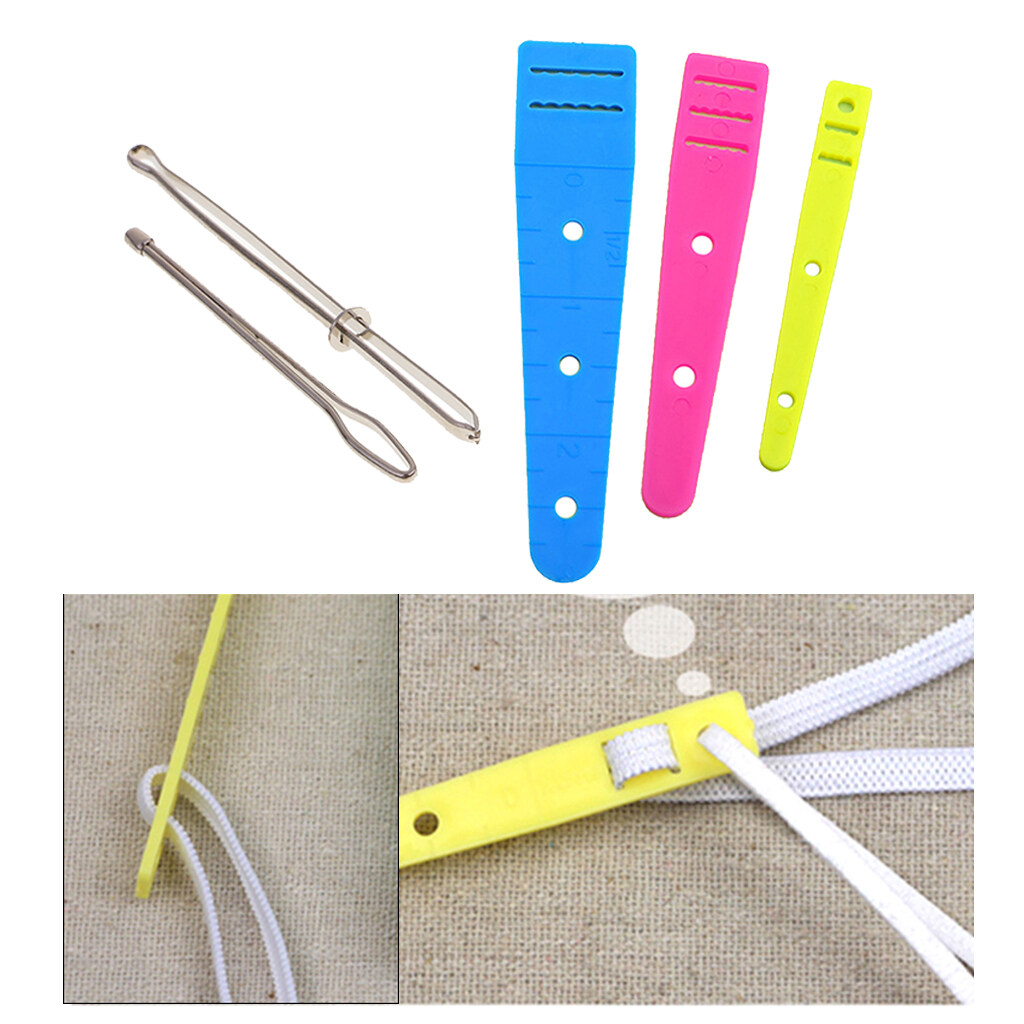 5x Assorted Bodkin Needles Threader Tweezers Elastic Threaders Guides for DIY 