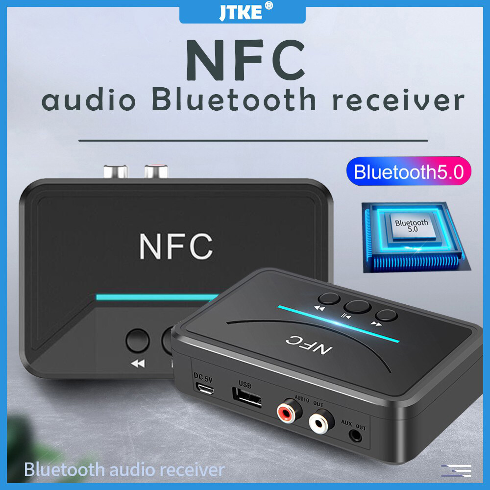 JTKE BT200 Bộ Thu Âm Thanh NFC Bluetooth 5.0 Bộ Chuyển Đổi Âm Thanh Nổi Không Dây Âm Thanh Nhạc AUX RCA 3.5Mm Cho Loa Xe Hơi