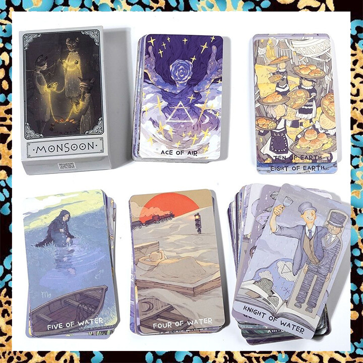 Bộ bài tarot monsoon | kích thước 10.3x6cm | 78 lá bài tarot | sách hướng dẫn điện tử | thẻ bói toán phiên bản tiếng anh | tarot card