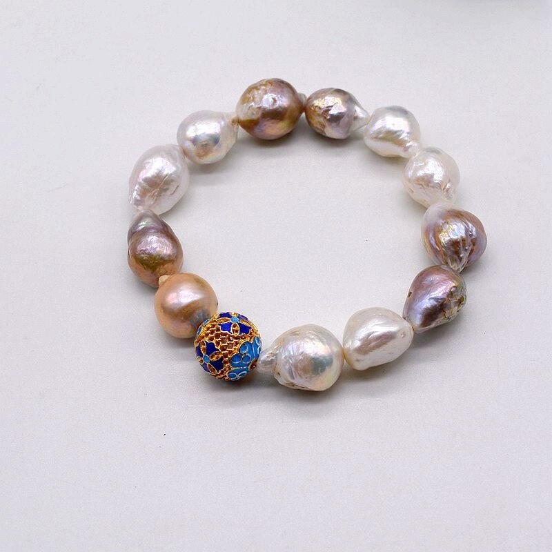 Vòng tay ngọc trai lớn ngọc trai nước ngọt tự nhiên vòng tay co giãn cho nữ cloisonne trung quốc vòng tay đính hạt ngọc trai baroque nhiều màu