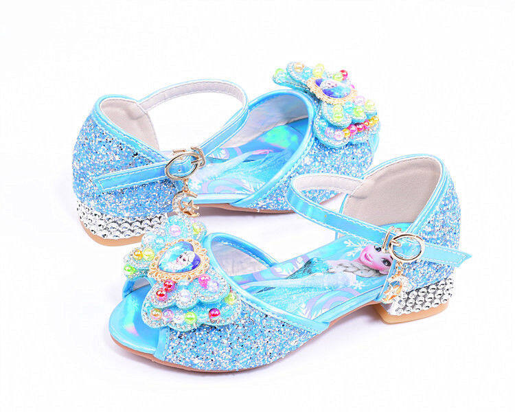 Children's princess shoes girls' sandals spring and summer little girl Elsa high heels baby Pearl colorful crystals crystal shoes