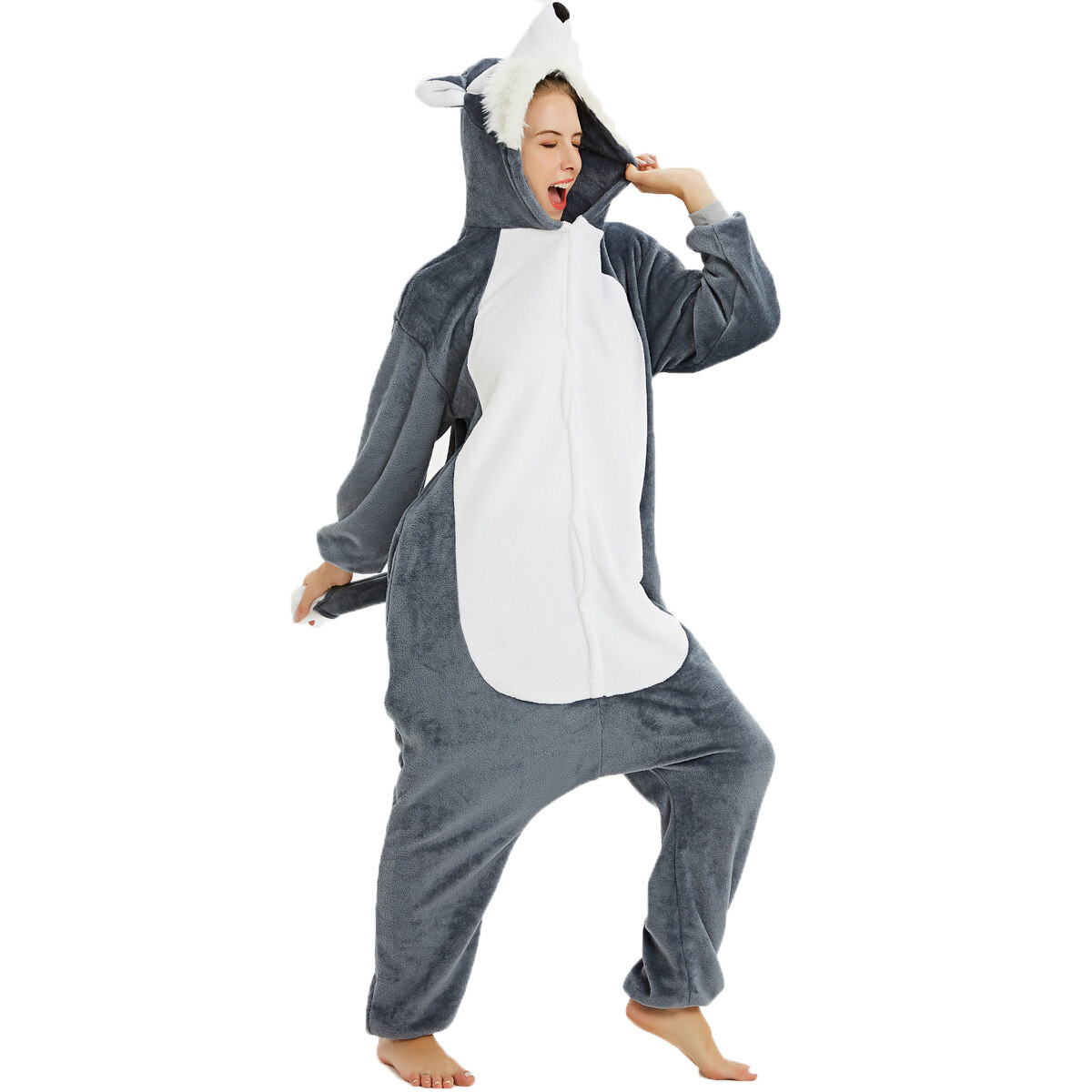 Kigurumi Direwolf Pajamas Adults Animal Onesie Women Men Couple 2024 Winter Pajamas Suit Sleepwear F