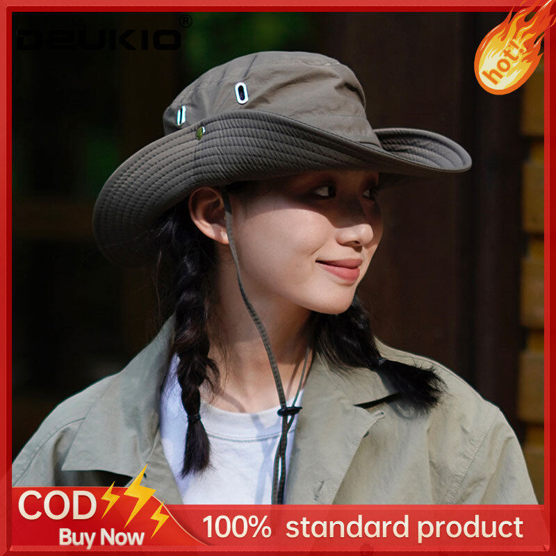 Deukio dây rút mũ ngư dân, mũ bóng râm chống nắng thoáng khí, đi bộ ngoài trời mũ câu cá, mũ cao bồi miền tây