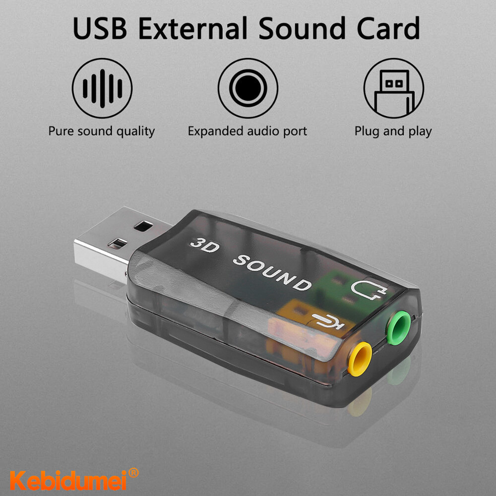 Kebidumei Bộ Chuyển Đổi Âm Thanh Card Âm Thanh 3D Gắn Ngoài 5.1 Giao Diện Loa Mini USB Sang Mic 3.5Mm Cho Máy Tính Xách Tay Máy Vi Tính