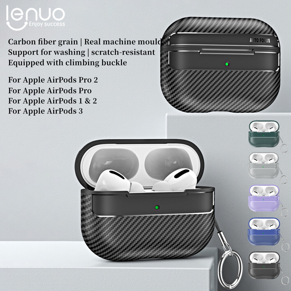 Lenuo Luxury Carbon Fiber Earphone Case For Apple AirPods Pro 2 AirPods 1 2 3 Textures Silicon Anti-fall Shockproof Cover Earbuds Case Accessories ราคา 124 บาท*ส่งฟรี