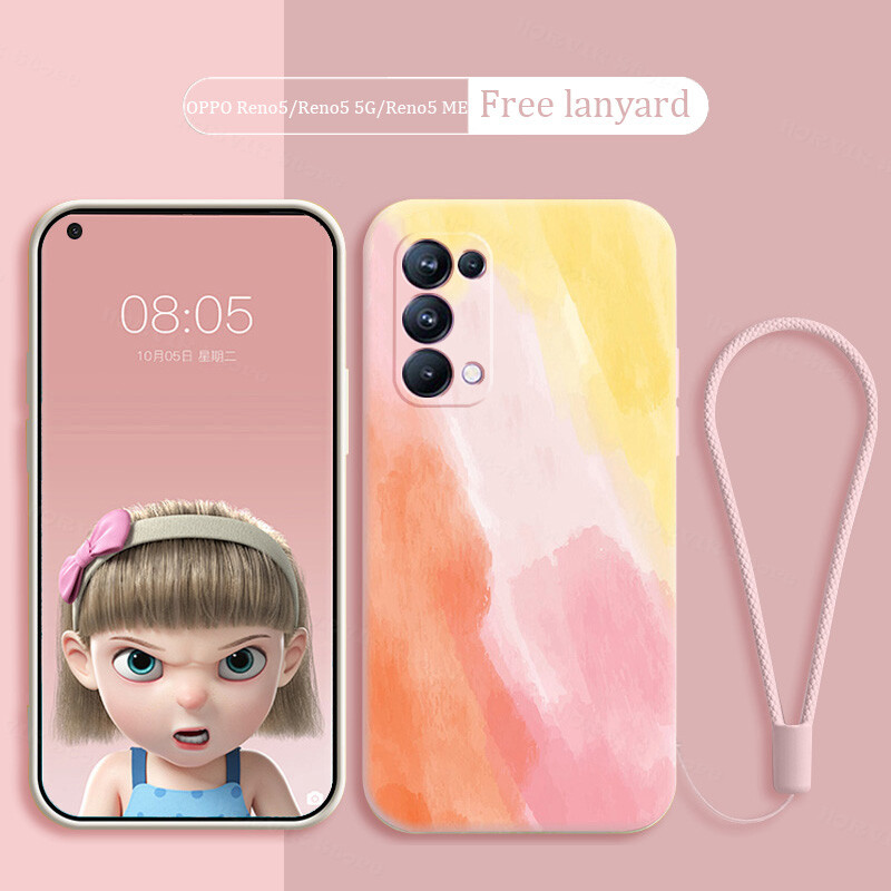 สำหรับ OPPO Reno 5/Reno 5G/Reno 5 Marvel Edition เคสโทรศัพท์กล้องเคสกันกระแทกสีน้ำ Frosted ตรง Edge Liquid ซิลิโคนปกหลัง