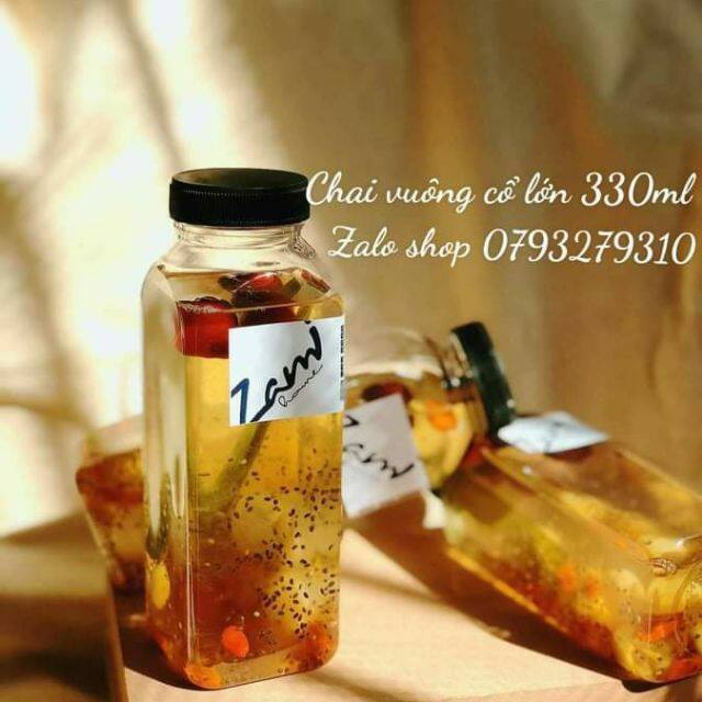 100 chai vuông 330ml miệng rộng fi 38 ( nắp đen)
