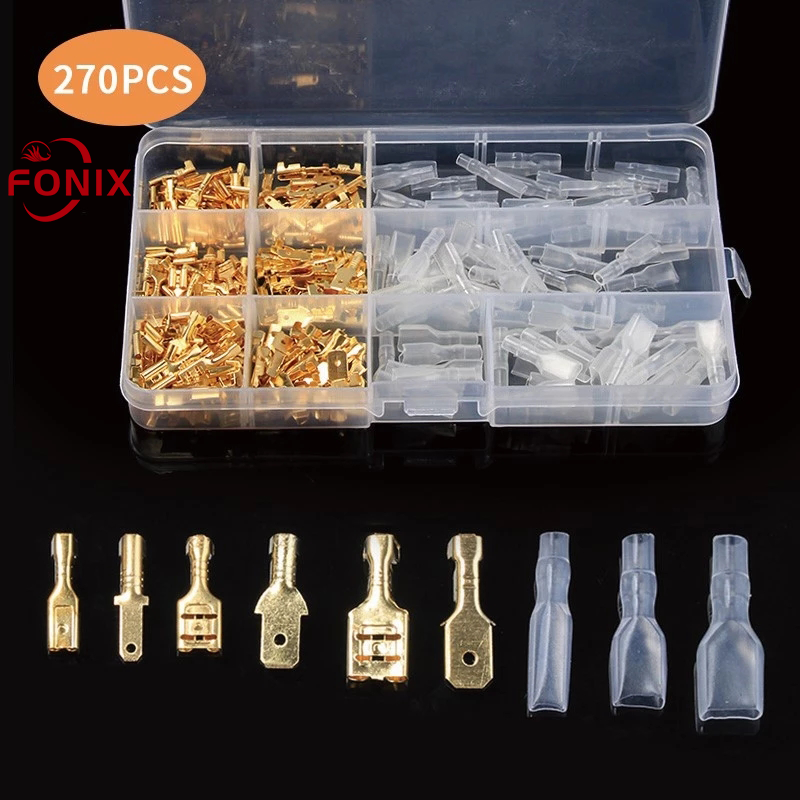 [Hàng Có Sẵn] FONIX 270 Cái Đầu Nối Càng Cua Đực Cái Dây Khối Đầu Cuối Uốn Có Ống Bọc Cách Điện Bộ Phân Loại 2.8Mm 4.8Mm 6.3Mm