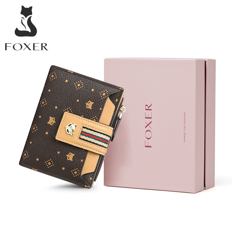 Ví Nữ Chữ Ký PVC FOXER, Ví Nhỏ Ví Nữ Ngắn Dập Nổi Phụ Nữ Tiền Túi, Chic Chủ Thẻ Thời Trang Túi Đồng Xu
