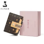 FOXER  Women PVC Signature Wallet Small Purse Embossing Female Short Wallet Ladies Card Holder Fashion Coin Bag