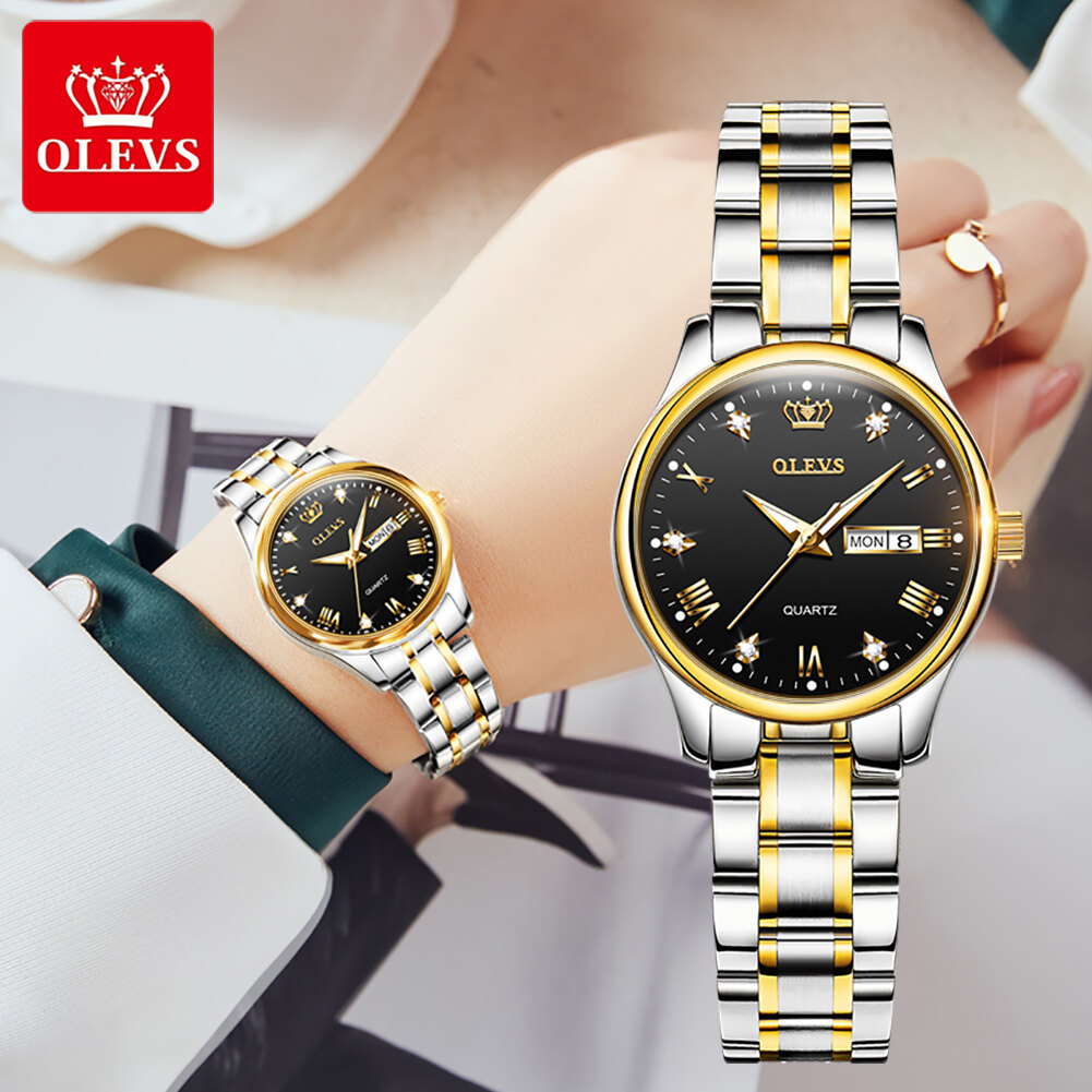 Đồng Hồ OLEVS Chính Hãng Cho Nữ Đồng Hồ Thạch Anh Thường Ngày Bằng Thép Không Gỉ Cầm Được Thanh Lịch Mới 2020 Phong Cách Hàn Quốc Chống Nước Mặt Số Tinh Tế Hiển Thị Lịch Kép Với Lấp Lánh Kim Cương