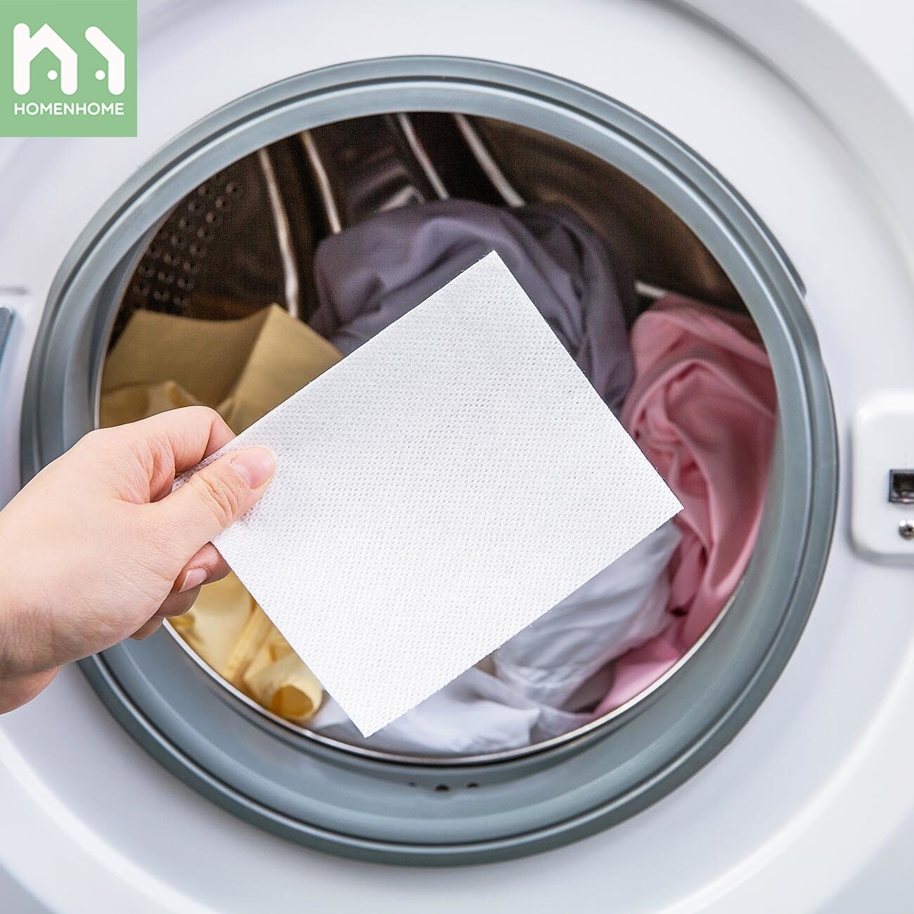 Màng Giặt Chống Nhuộm Homenhome Quần Áo Máy Giặt Miếng Dán Tổng Thể Màu Hỗn Hợp Chống Dây Quần Áo Gia Đình Giấy Không Nhuộm