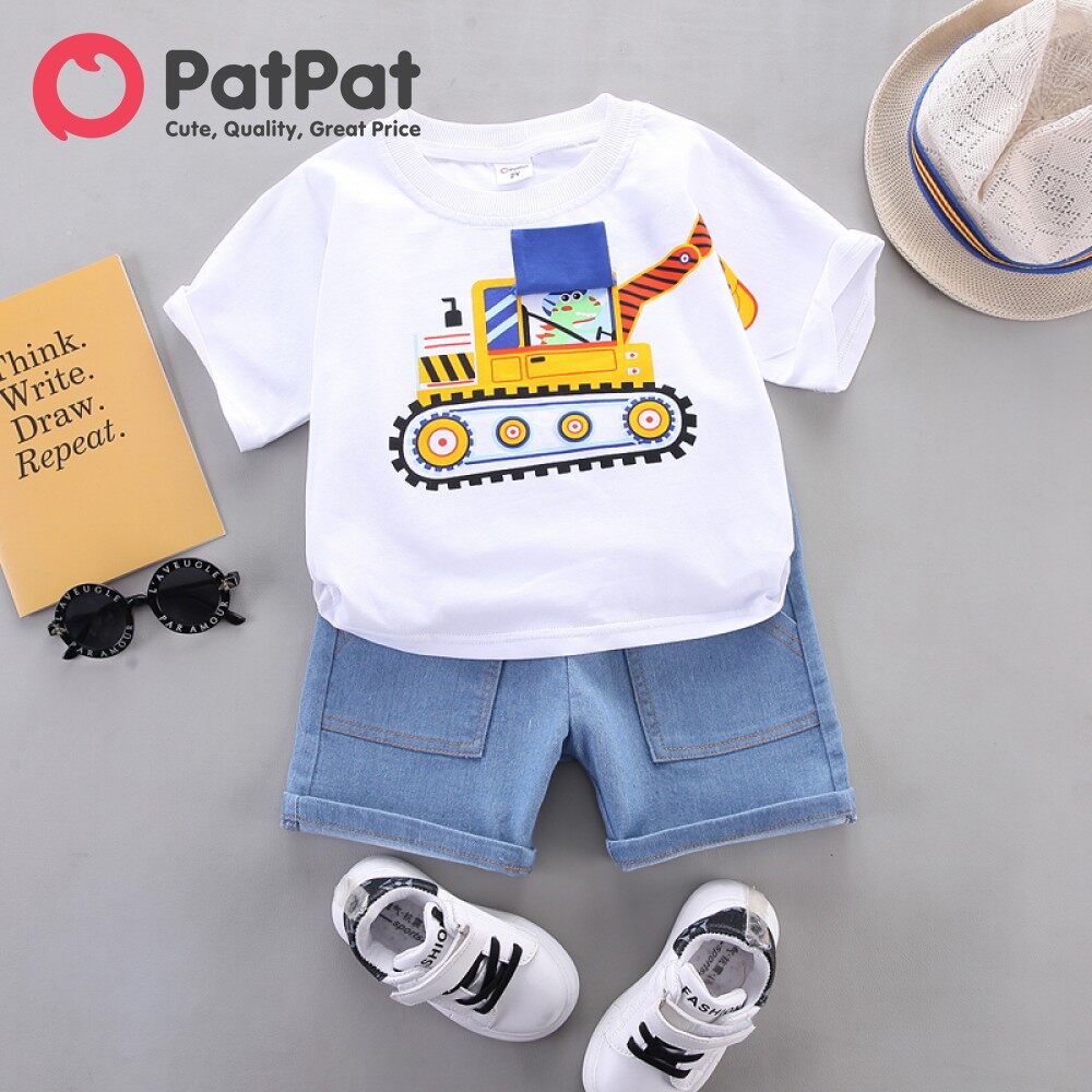 PatPat Toddler Boy Set 2pcs 100% Cotton Playful Denim Pocket Design Shorts