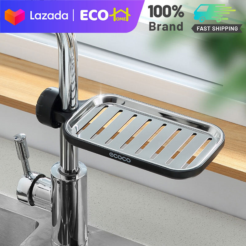 ECO-HOME Nordic Style 100%Stainless Steel Kitchen Drain Rack Kitchen Faucet Sponge Holder For Dishwashing,Faucet Storage Rack Hanging, Shelf Soap Sponge Holder Faucet Sponge Hanging,Organizer Brush Dishwashing Towel Rack Sink Storage Rack