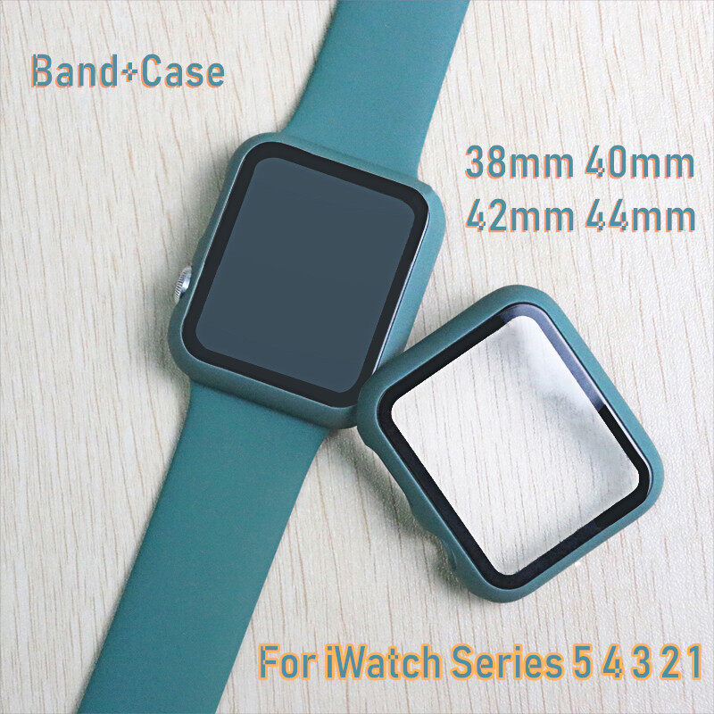 Kính + Vỏ + Dây Đeo Silicon Thể Thao Cho Apple Watch Band Dây Đồng Hồ I 44 Mm 40Mm Bộ Giảm Chấn Silicon 42Mm 38Mm + Vòng Đeo Tay Apple Watch Series 5 4 3 2 44Mm