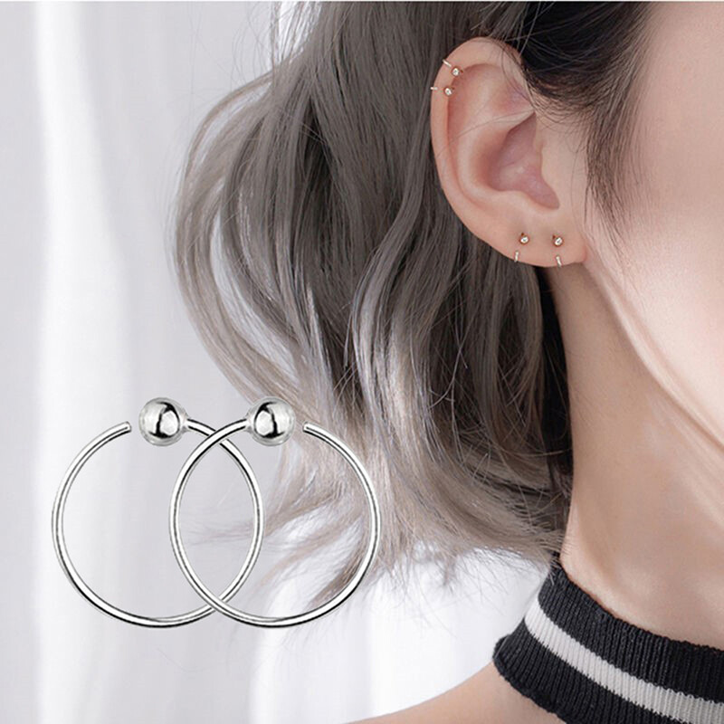 BEAUTYBIGBANG bông Tai Hạt Đậu Khuyên Tai Trang Sức Không Xỏ Khuyên Khuyên Tai Hạt Tròn Cá Tính Phù Hợp Với Mọi Loại Khuyên Tai Nhỏ Cho Nữ