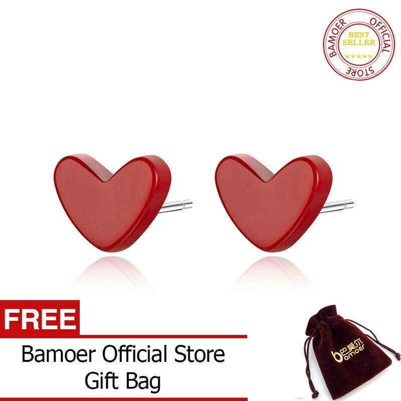 BAMOER Khuyên Tai Dạng Hạt Khuyên Tai Màu Ngọc Lam Đá Đỏ Chống Dị Ứng Trang Sức Hàn Quốc Cho Nữ Bằng Bạc Ý 925 SCE595 Tháng 6