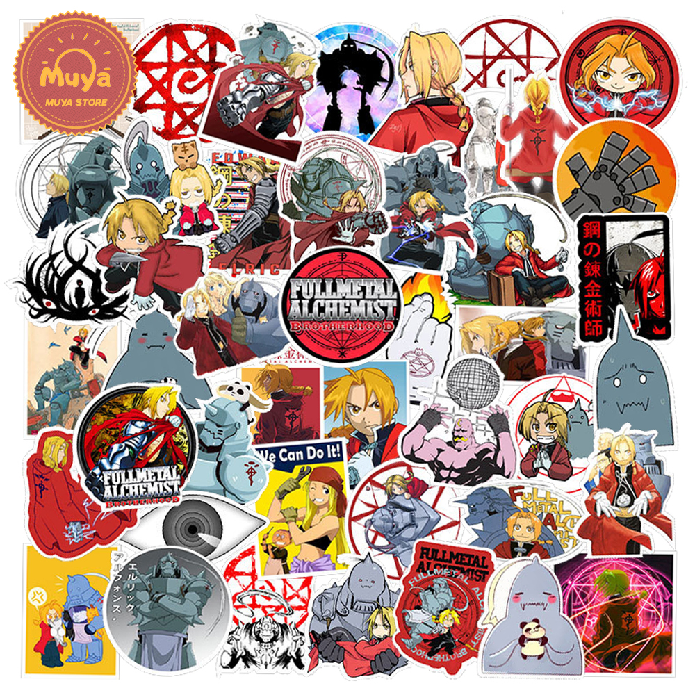 Muya 50 miếng dán hoạt hình nhật bản fullmetal alchemist, nhãn dán hoạt hình cho trẻ em không thấm nước vinyl dán