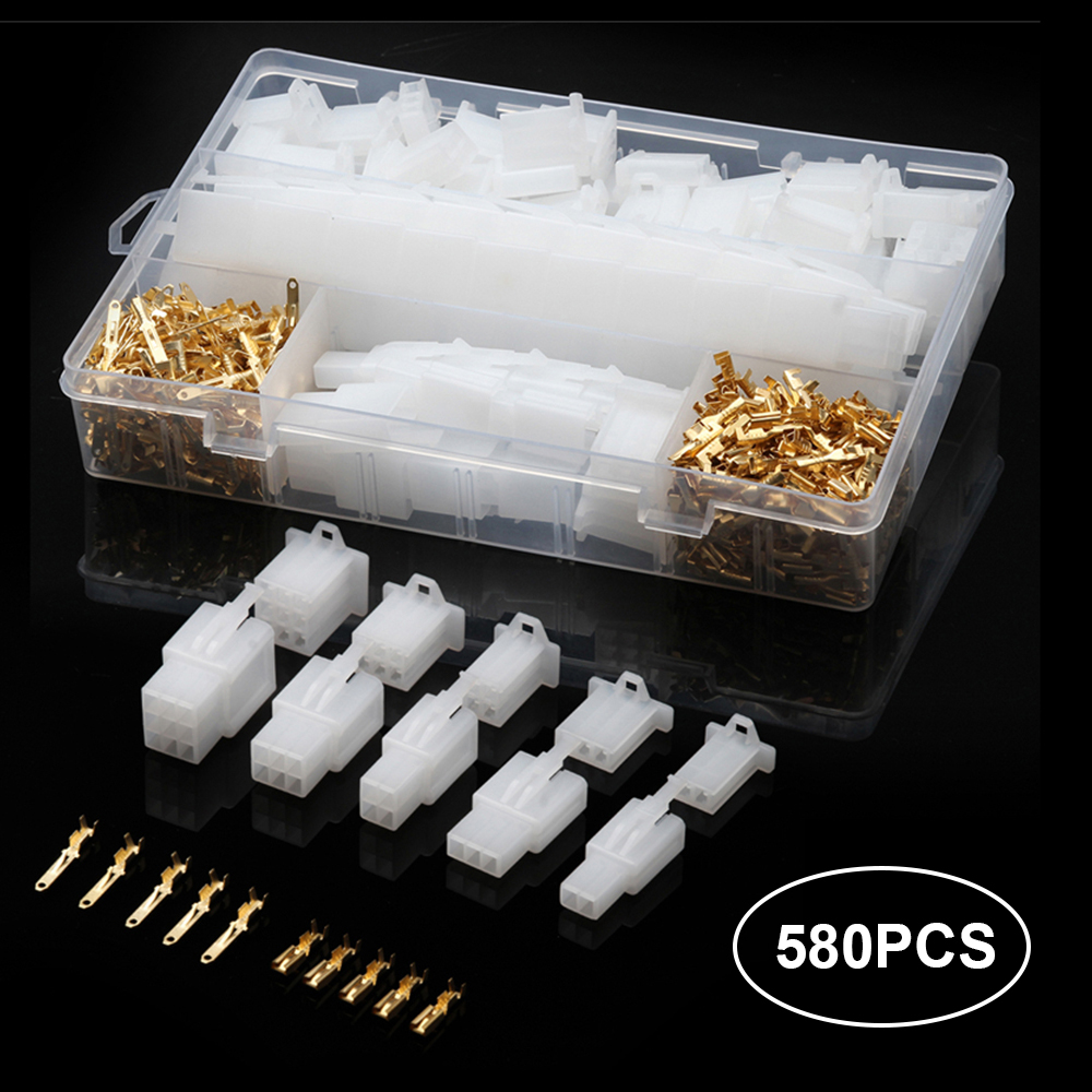 Nishore-580pcs xe moto 50 đặt tự động điện 2.8mm 2 3 4 6 9 pin dây cáp nối thiết bị đầu cuối với hộp lưu trữ
