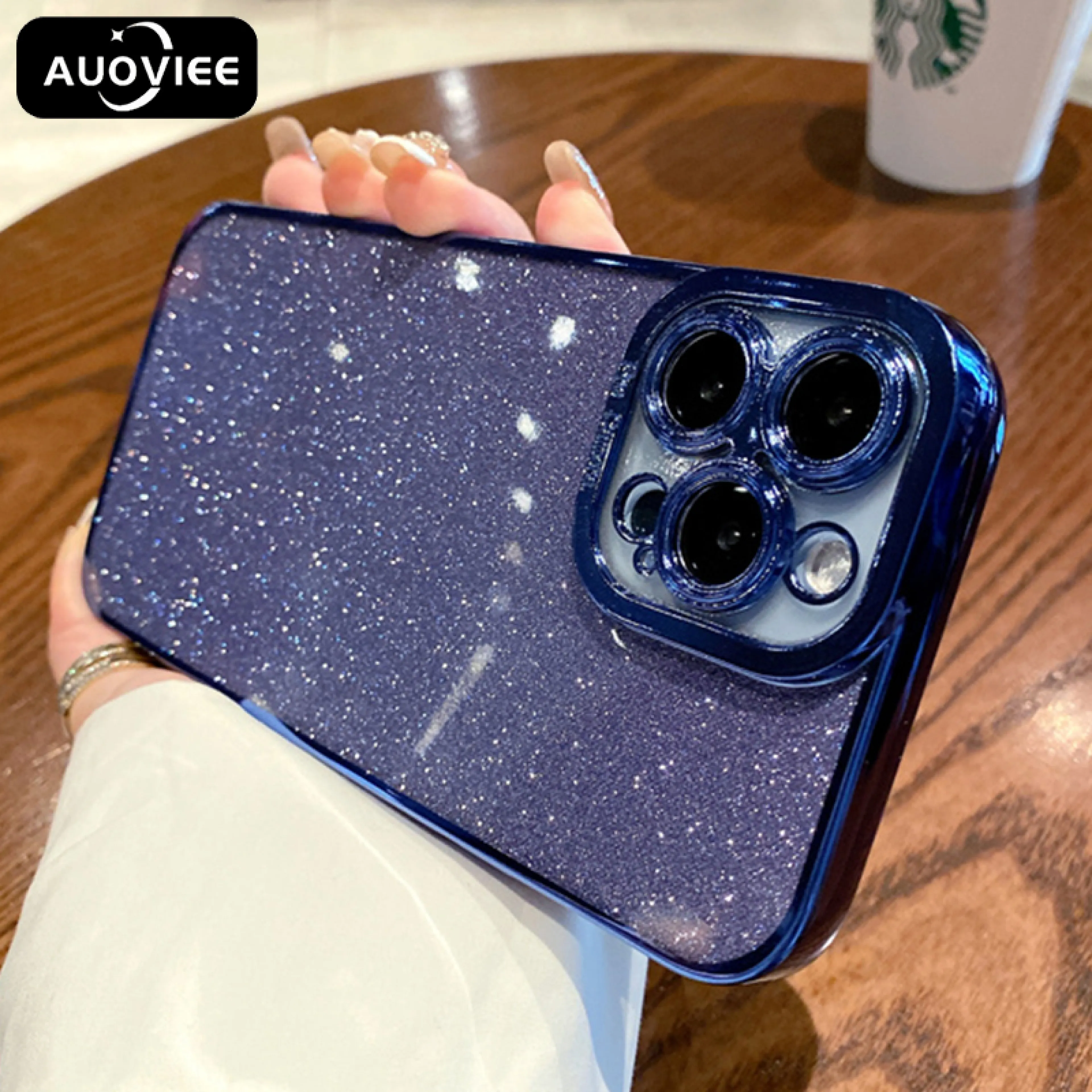 AUOVIEE Luxury Square Plating Bling Glitter Silicone Case For iPhone 14 13 12 11 Pro Max Soft Sequins Cover - รูปที่ 1
