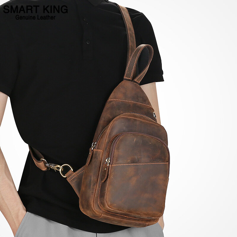 Smart King New Retro Chest Packs for Men Grazy Horse Leather Multifunction Casual Shoulders Bag Business Travel Large Capacity Crossbody Bags ราคา 1,407 บาท*ส่งฟรี