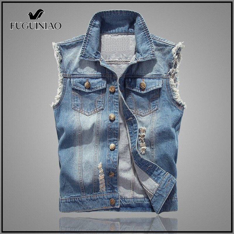 Áo gi-lê cotton fuguiniao, áo vest cỡ lớn áo gi-lê denim nam trung niên, s-6xl