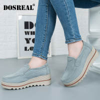 DOSREAL Women Wedges Shoes Platform Sneakers Slip On Leather Ladies Flats Heel Loafers For Women Thick Bottom Casual Shoes Women Big Size 42