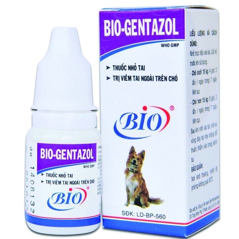 Thuốc nhỏ tai bio-gentazol trị viêm tai ngoài trên chó 10ml