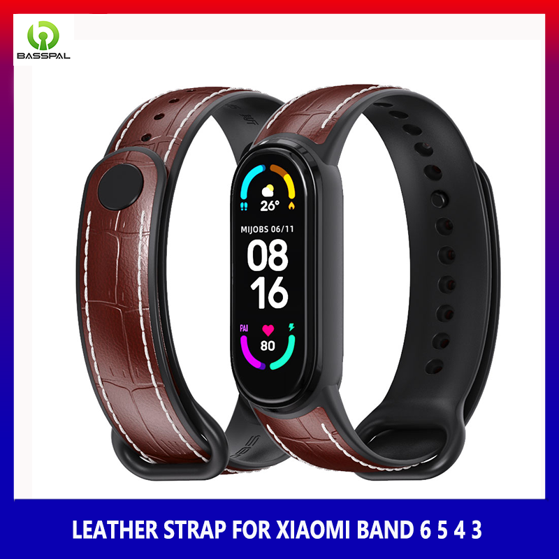 Basspal dây đeo bằng da chính hãng cho Xiaomi Mi Band 7 6 5 Vòng đeo tay cho Xiaomi Mi band 5 Miband 6 Miband 7 correa replacemen ban nhạc