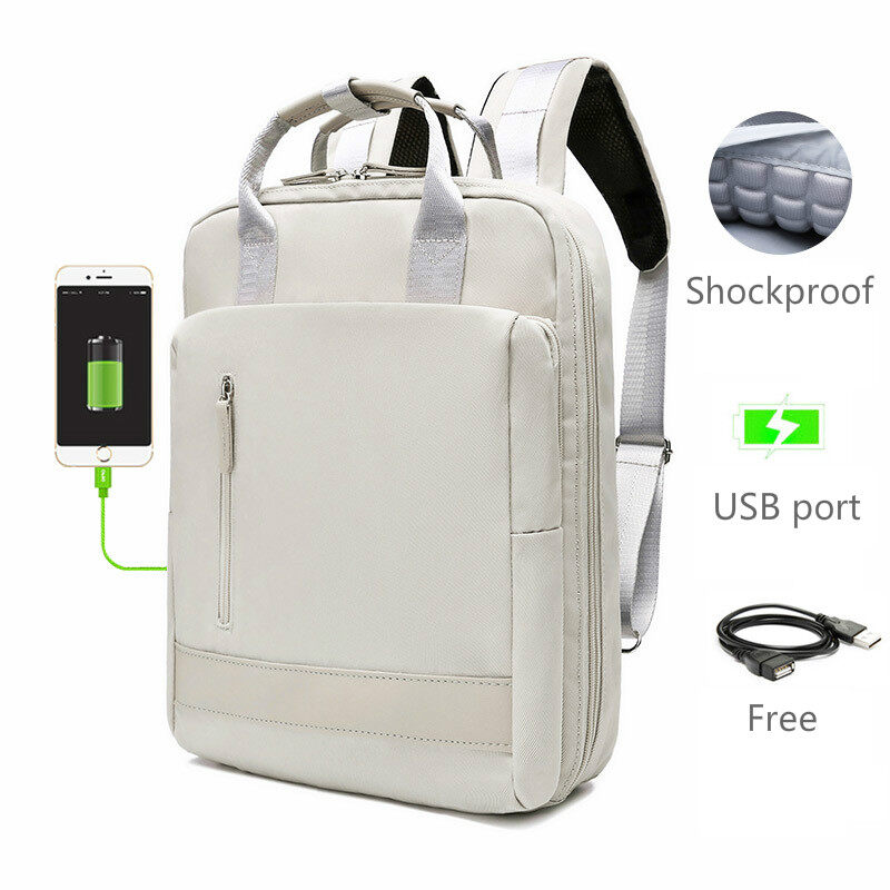 MINGKE Máy Tính Xách Tay Túi 13 14 15.6 Inch Ba Lô Schoolbag Cho Phụ Nữ Kích Thước Lớn Đa Chức Năng Cổng USB Không Thấm Nước Chống Sốc Thời Trang