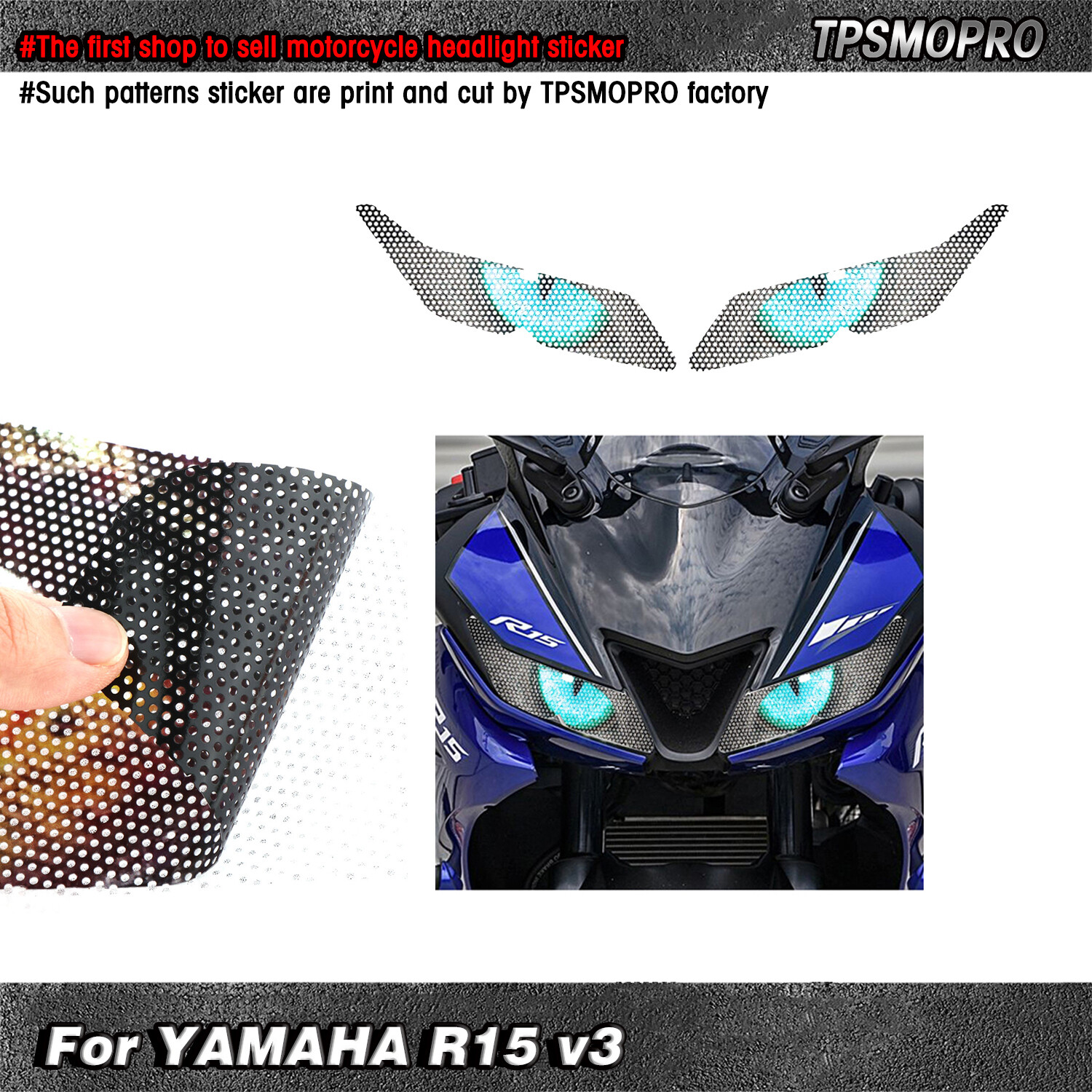 Đề Can Dán Đèn Pha Xe Máy YAMAHA R15 V3 Phim Đèn Pha, Không Thấm Nước 大灯贴