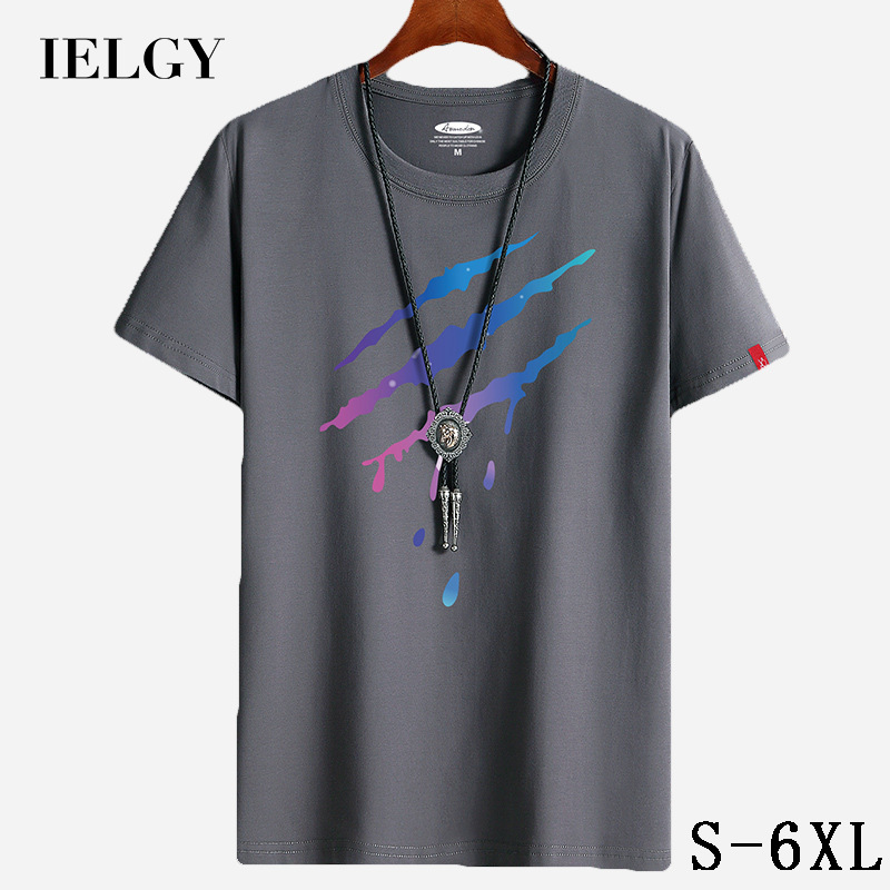 IELGY 【S-6XL】 Men's short-sleeved t-shirt summer new cotton t-shirt round neck trend half-sleeved student loose bottoming shirt large size