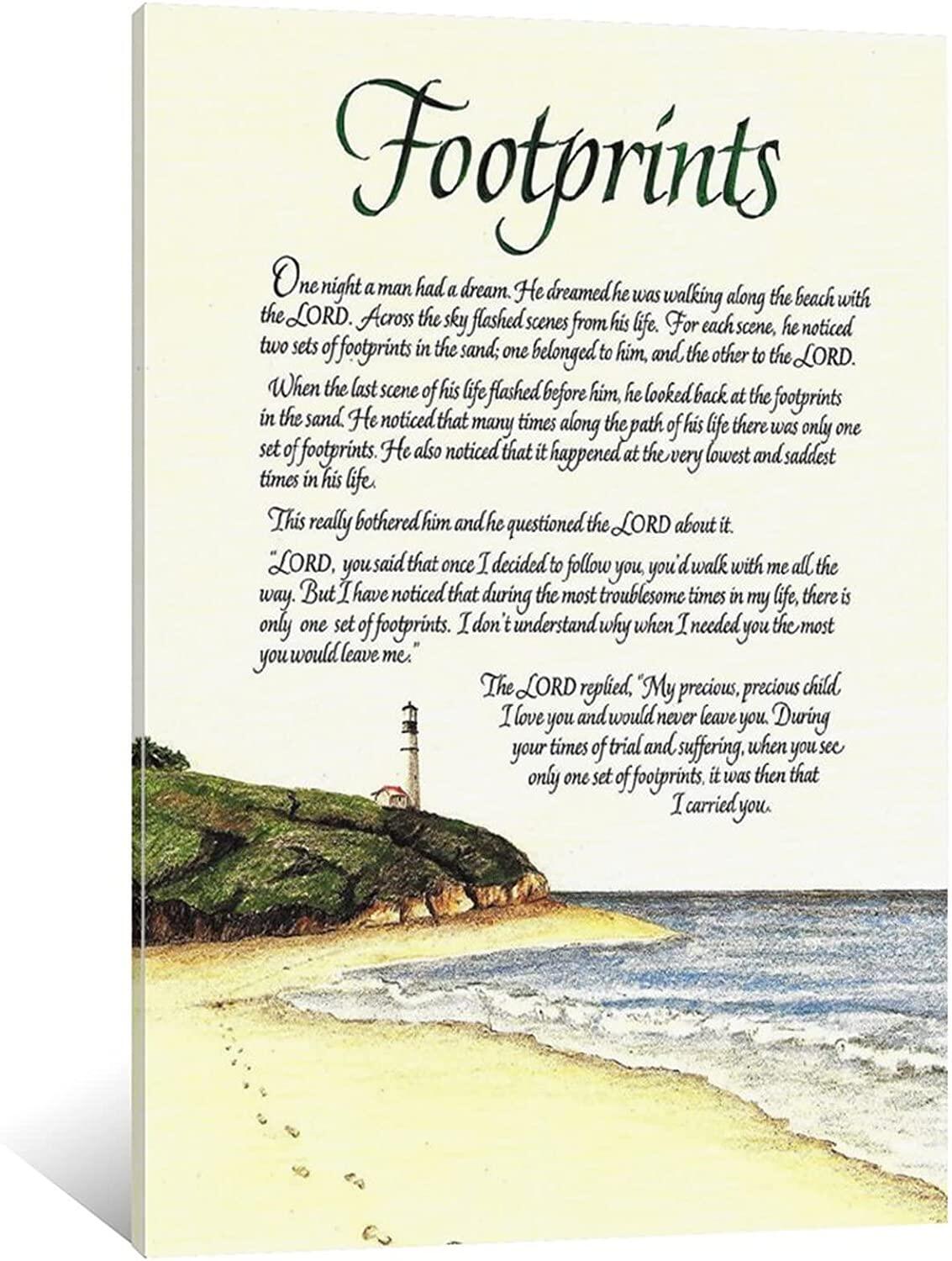 Footprints in the Sand Verse Framed Print Wood Frame Picture Mahogany Finish 25cm 30cm with Pewter Love Double Heart Pewter Token 8320 
